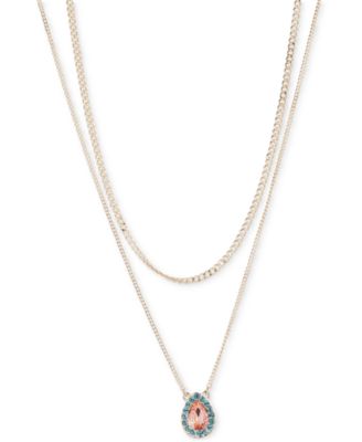 Gold-Tone Imitation Pearl Layered Halo Stone Pendant Necklace, 16" + 3" extender