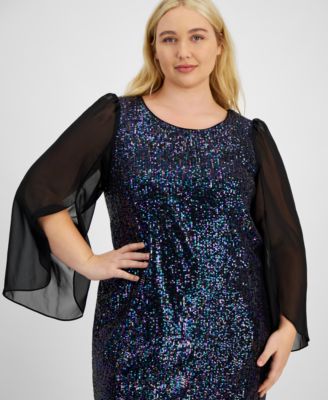 slim fit dress slacks Plus Size Iridescent Sequin Gown by Tiffany Designs 16043 14W / Lavender main image 1