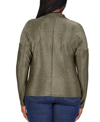 Plus Size Cowl Neck Long Sleeve Shimmery Top