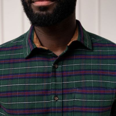 Men's Organic Flannel Shirt with Suede Detail
