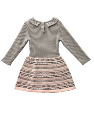 Toddler Long Sleeve Ribbed and Fair Isle Sweater Dress