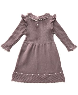 Toddler Crochet Trim Flutter Sleeve Sweater Dress