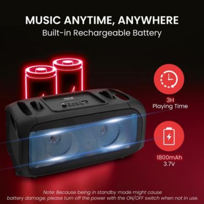 Wireless Bluetooth BoomBox Stereo Speaker System with Full Panel LED Lights, FM Radio, and Microphone Input