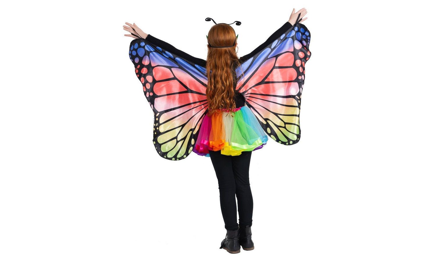 Butterfly Mask, Wings & Rainbow Tutu Costume Set - Girls