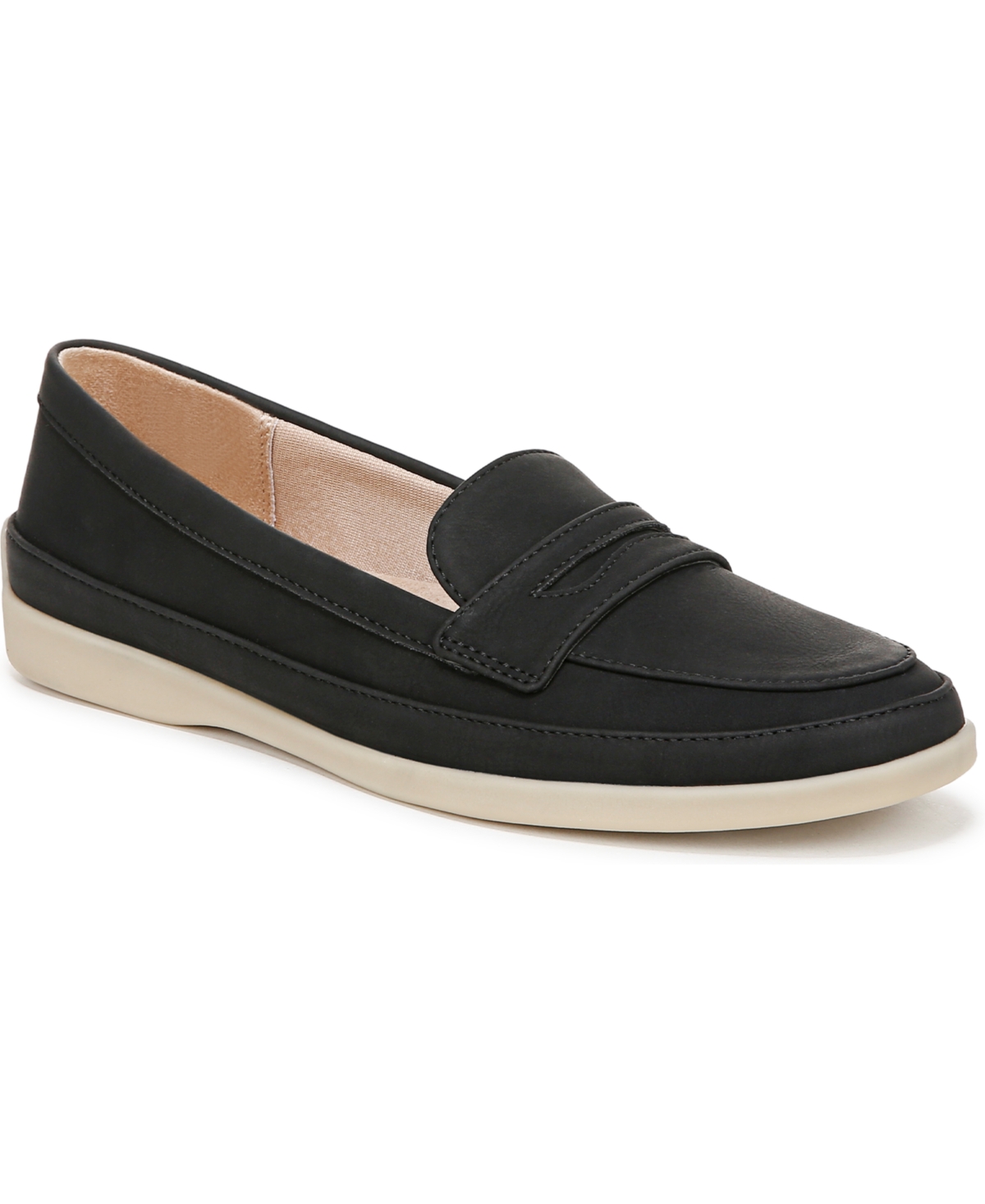 Lifestride Malta Womens Padded Insole Faux Leather Loafers In Black Faux Leather