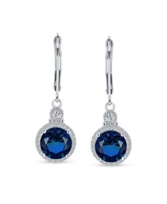 3.5CT Round Solitaire Cubic Zirconia Halo Lever back Dangle Drop Earrings Silver Plated