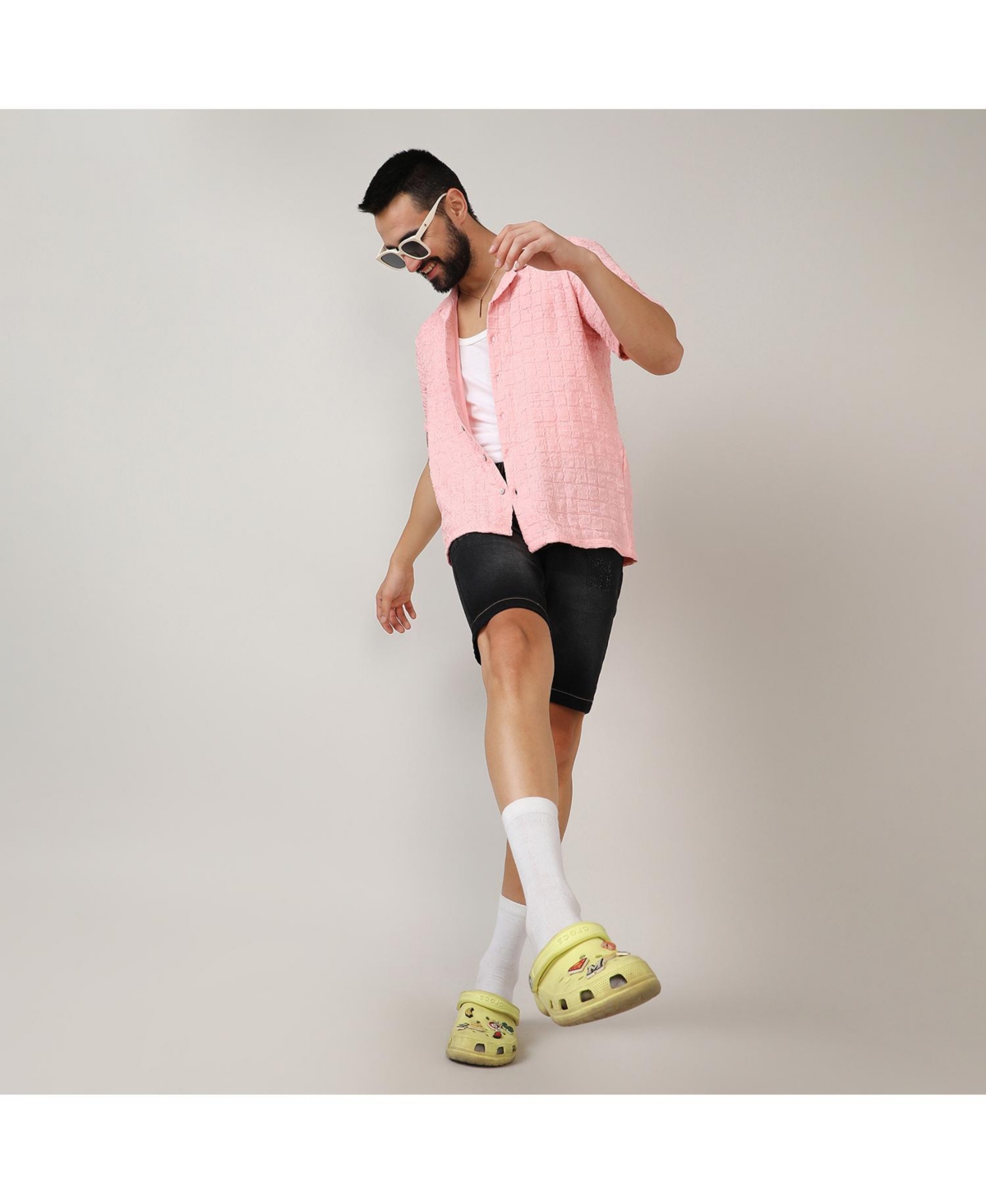 Campus Sutra Men's BabyBox-Creased Shirt - Pink