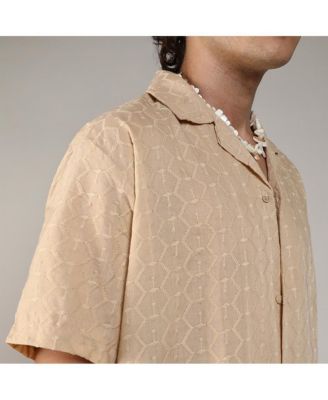 Men's Beige Embroidered Geometric Shirt