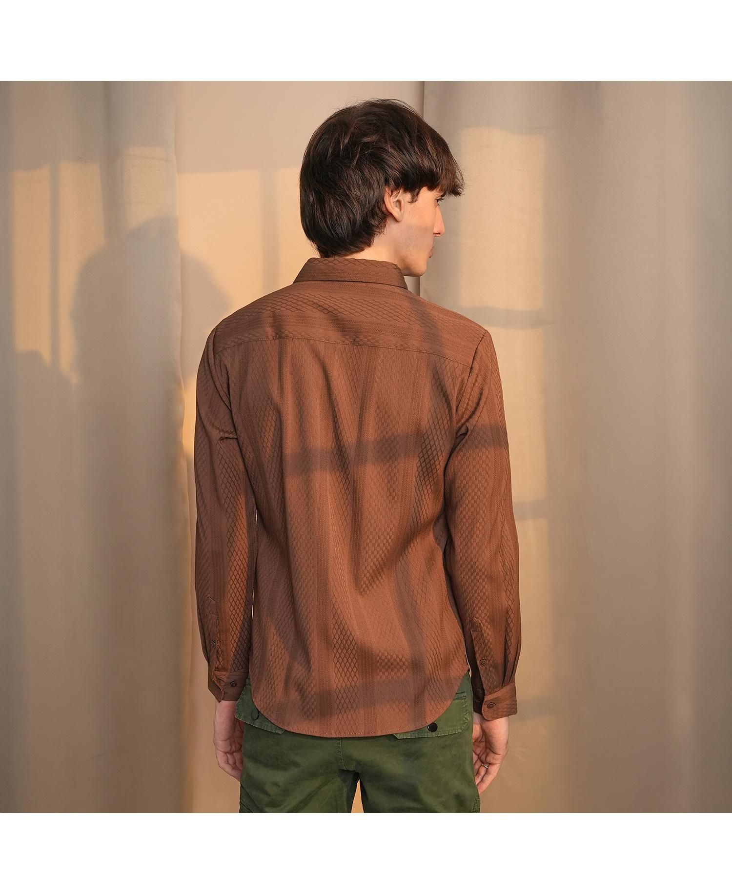 Men's Chocolate Brown Mesh-Textured Knit Shirt