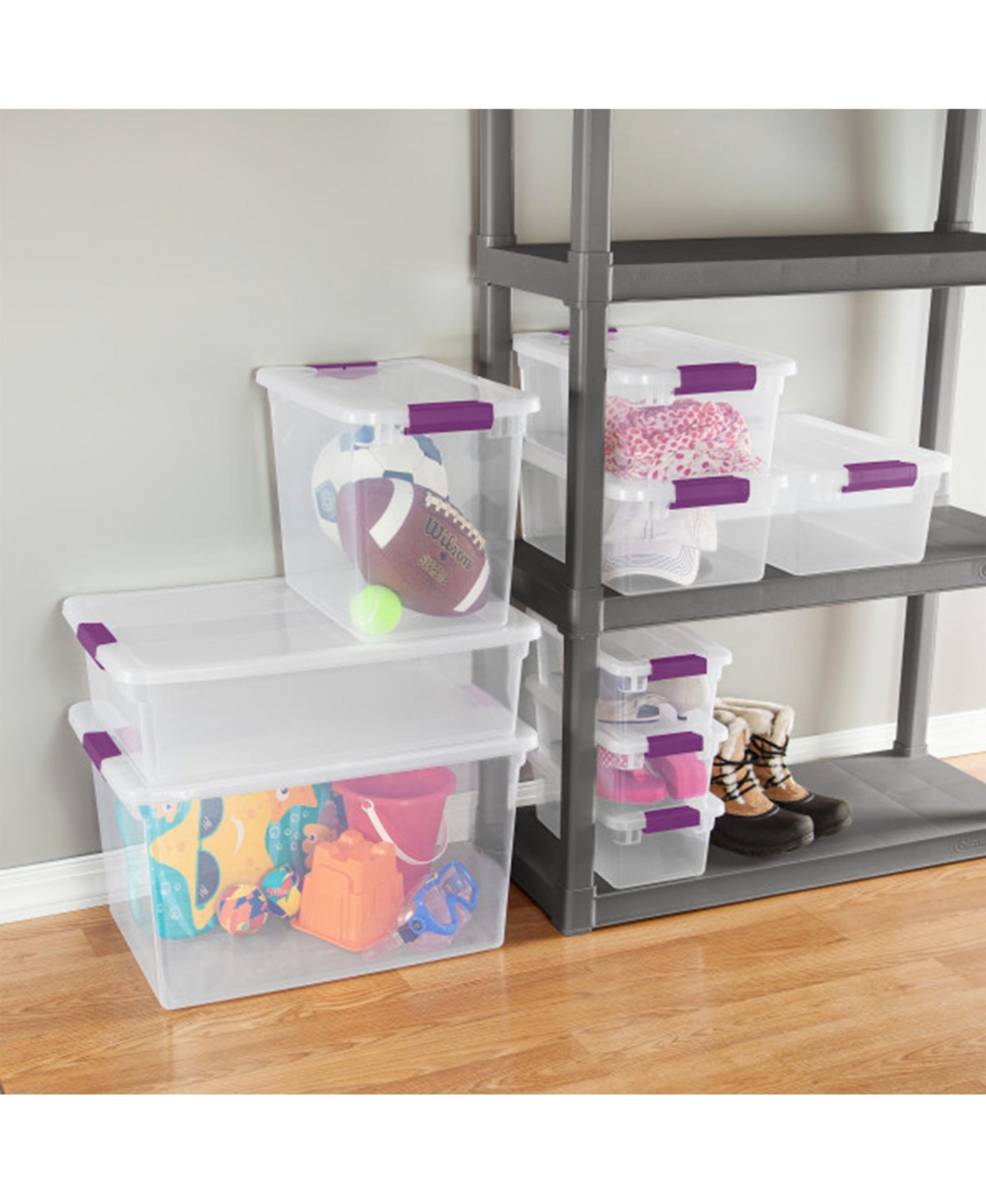Sterilite 27 QtView Latch Storage Stackable Bin with Latching Lid, 12 Pack