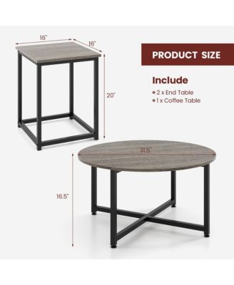 Round Nesting Table Set of 3 Coffee Table w/ 2 End Tables Sturdy Metal Frame