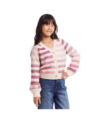 Big Girls Pink Ombre Striped Cardigan Sweater