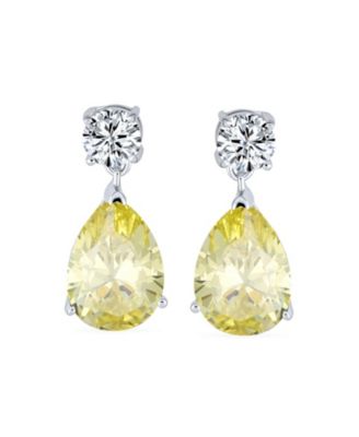 Traditional Classic Cubic Zirconia Canary Yellow 5CTW Solitaire Drop Pear Shaped Teardrops Dangle Earrings Prom .925 Sterling Silver
