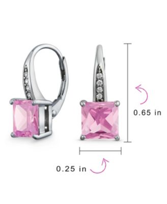 Holiday Classic Solitaire Cubic Zirconia Princess Cut Square Pave CZ Drop Lever back Earrings .925 Sterling Silver