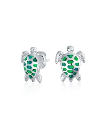 Turtle Stud Earrings with White Synthetic Opal Inlay Turtle Stud Earrings with White Synthetic Opal Inlay