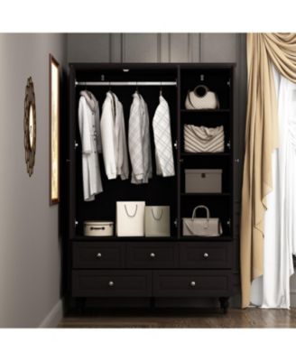 Brown Paint Big Wardrobe Armoires With Mirror,Drawers,Shelves