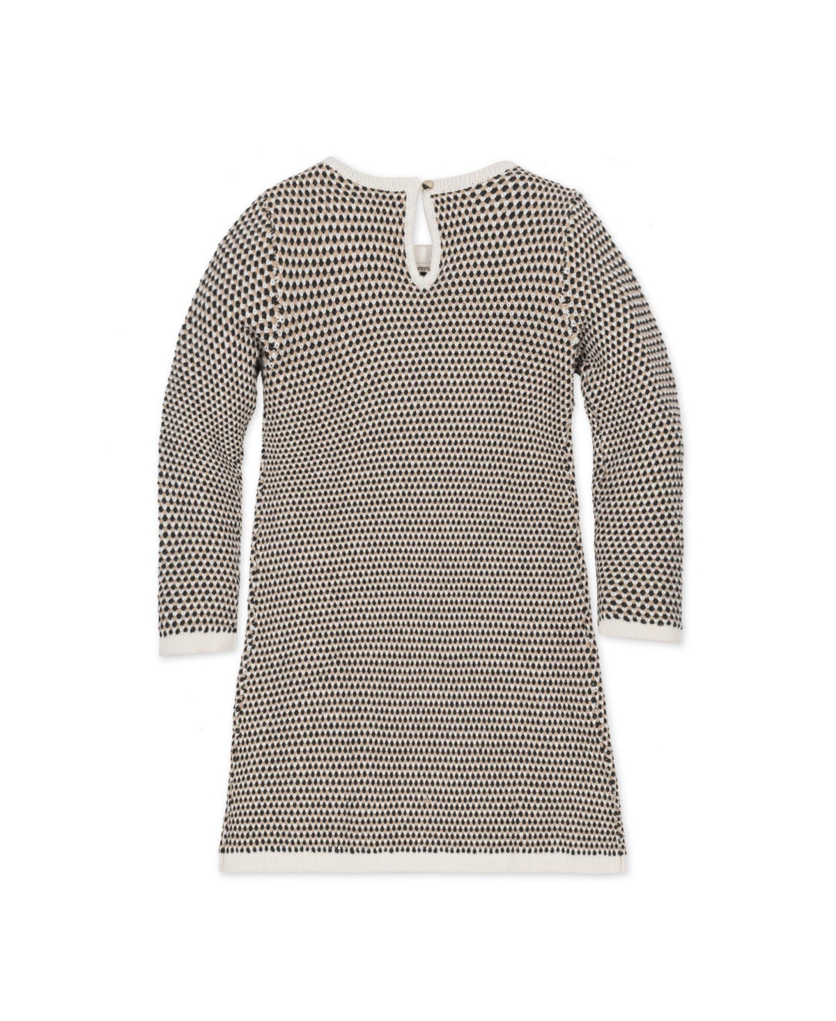 Hope & Henry Baby Girls Organic Long Sleeve Bow Detail Tweed Sweater Dress - Black and cream tweed