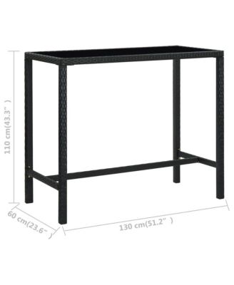 Patio Bar Table Black 51.2"x23.6"x43.3" Poly Rattan and Glass