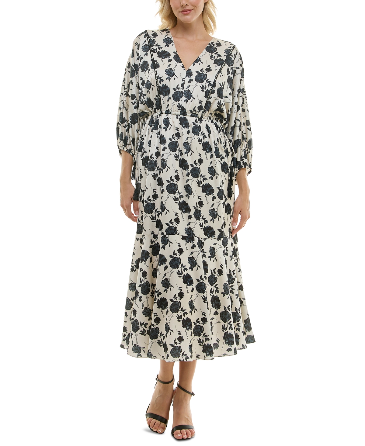 Taylor Petite Floral-Print Ruffled-Hem Elastic-Waist Fit & Flare Dress