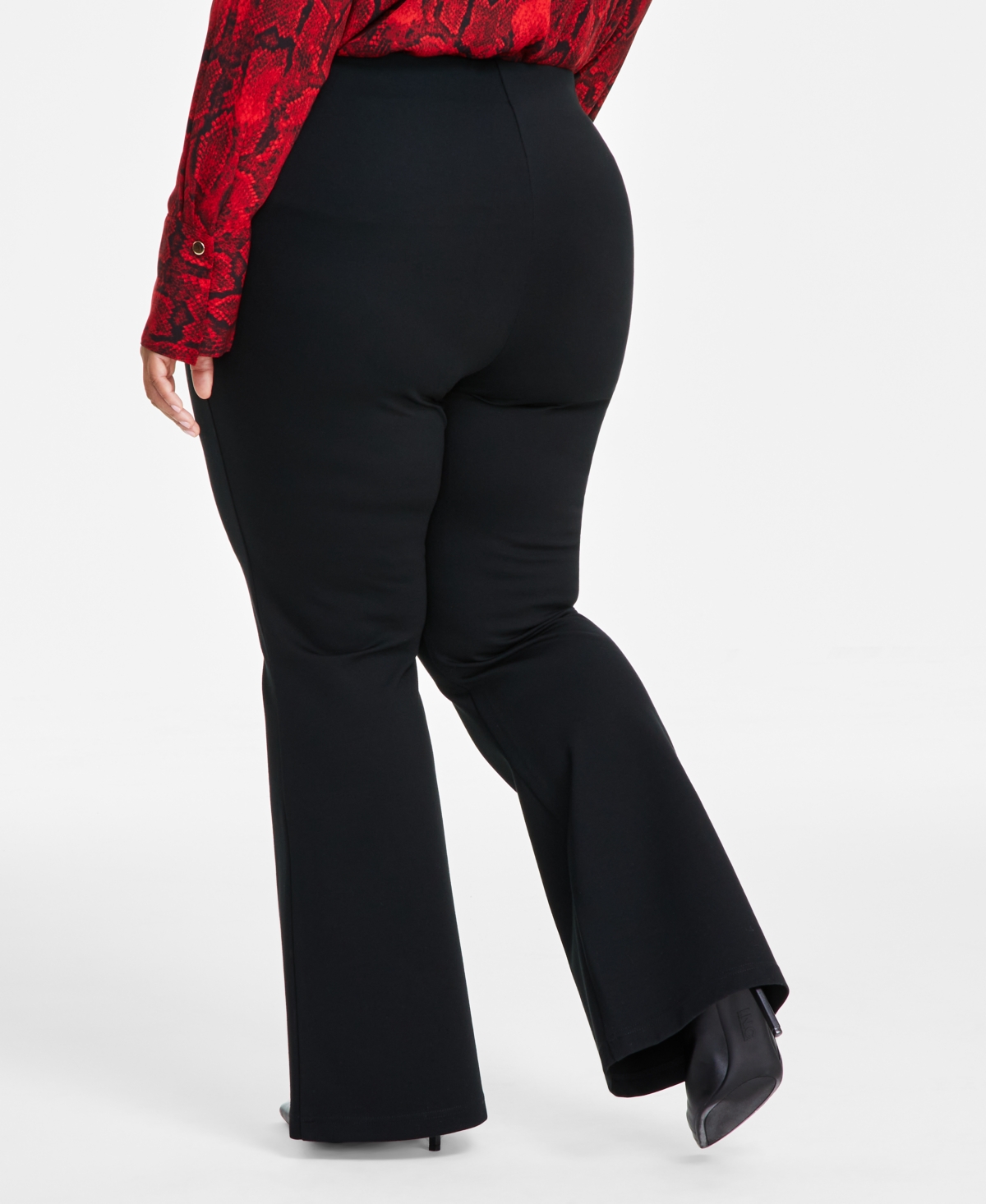 Inc International Concepts Plus Size High-rise Flare-leg Pants, Exclusively At Macy's In Deep Black