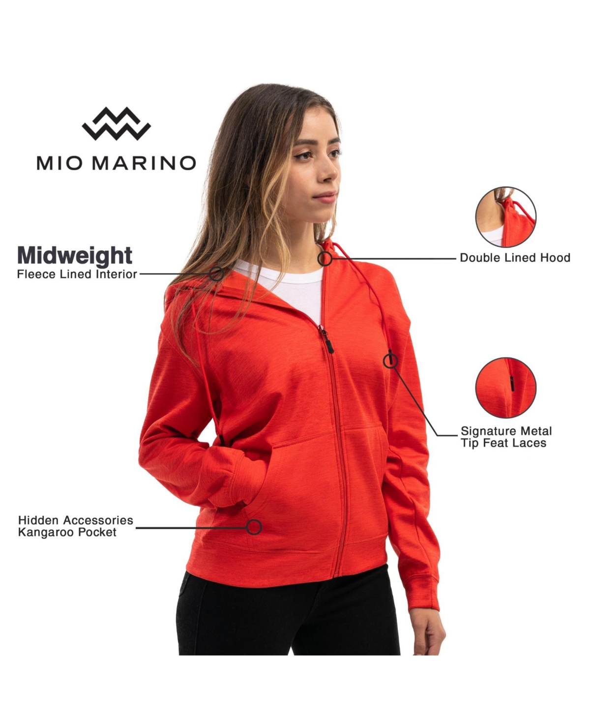 Mio Marino Women's Premium Zip-Up Hoodie with Smooth Matte Finish & Cozy Fleece Inner Lining Sweater with Hood