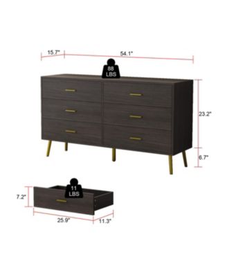 Black Wood Dresser Chest of Drawer With 6 Drawers