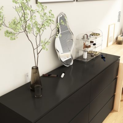 6-Drawers Black Wood Chest of Drawer Cabinet Organizer
