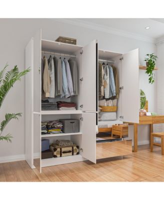 White High Gloss Mirrored Doors Big Wardrobe Combo Armoires