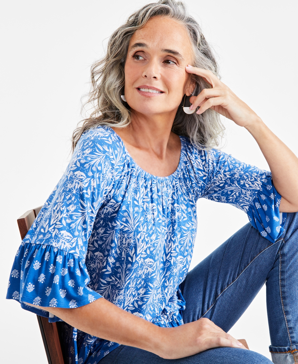 Style & Co Women's Printed On/Off Shoulder Top, Created for Macy's