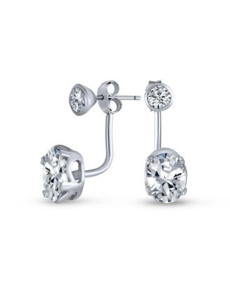 Modern Classic Minimalist Solitaire Cubic Zirconia Front CZ Back Ear Jackets Stud Earrings .925 Sterling Silver