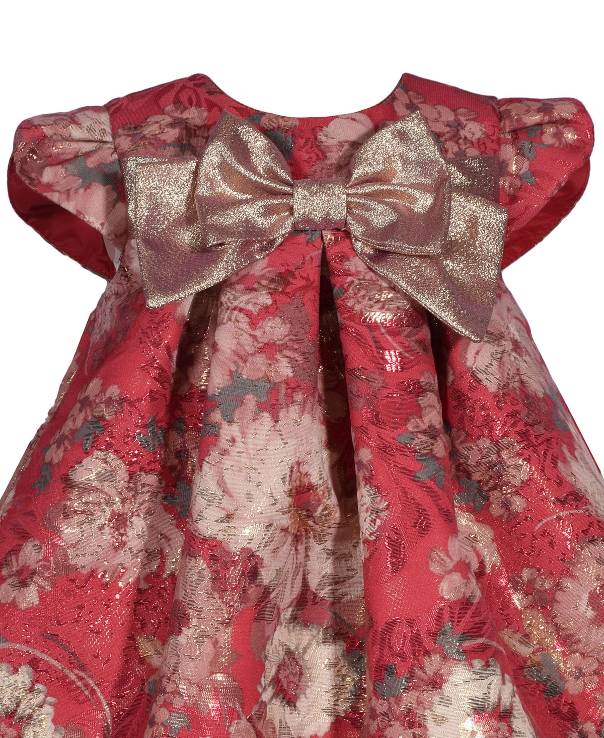 Bonnie Baby Baby Girls Short Sleeve Metallic Floral Jacquard Trapeze Dress