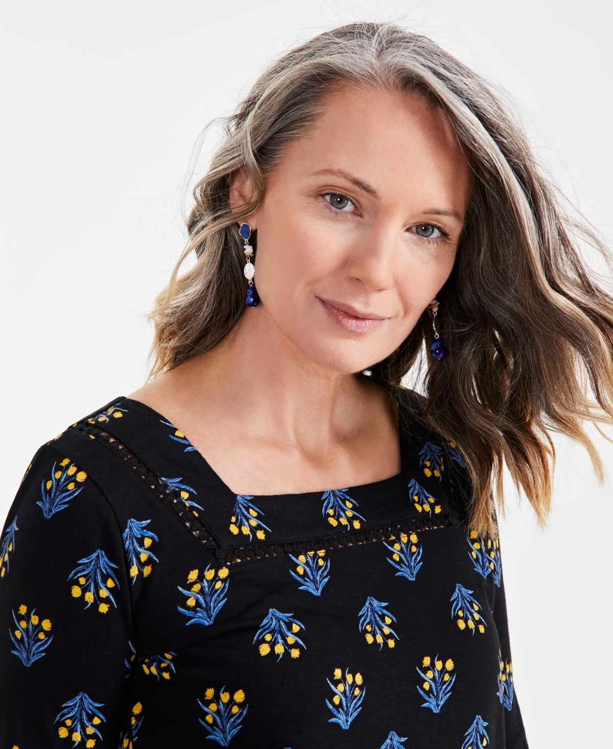 Style & Co Women's Cotton Printed Square-Neck Top, Created for Macy's