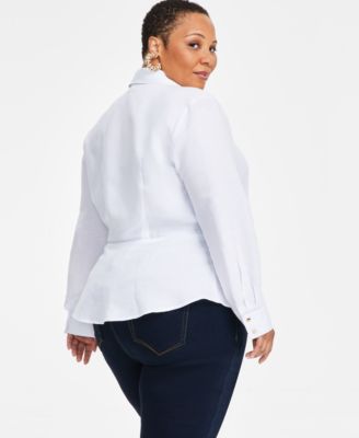 Plus Size Linen-Blend Tied Surplice Top, Exclusively at Macy's