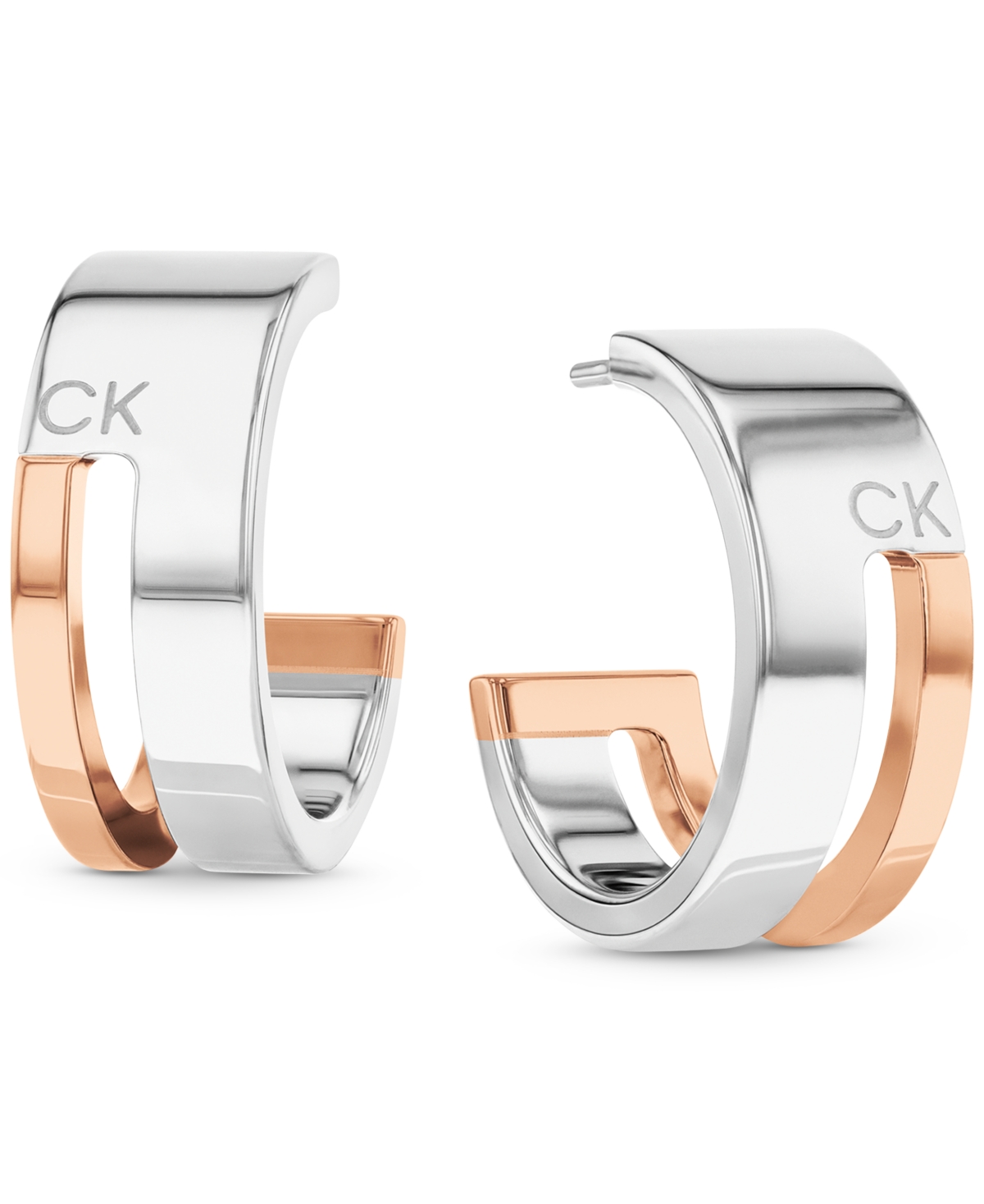 Calvin Klein Gold-plated Stainless Steel Geometric Small C-hoop Earrings, 0.78" In Two Tone