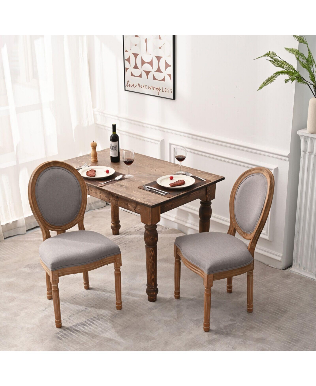 Slickblue French Country Dining Chairs with Round Back Set of 2, Upholstered, Solid Wood Legs, Side Chairs for Living Room, Wedding Event-- Grey