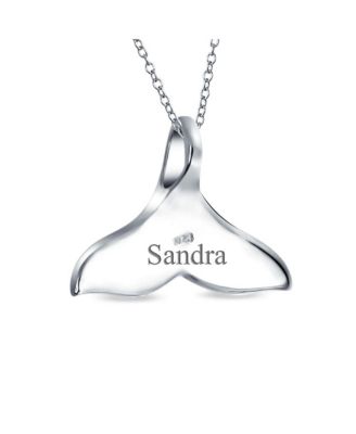 Nautical Blue Inlay Created Opal Fish Fin Whale Tail Pendant Necklace .925 Sterling Silver