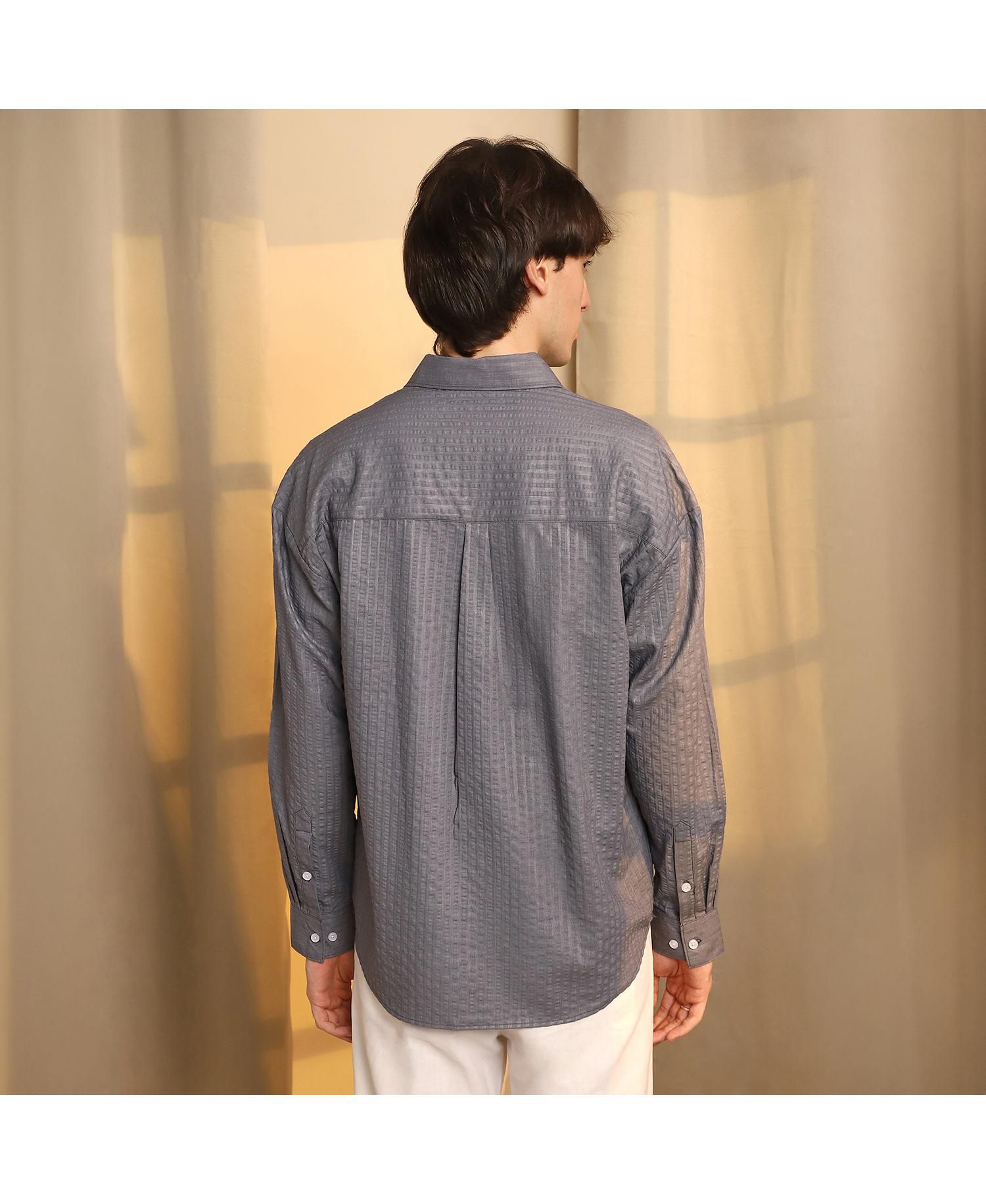 Men's Moon Grey Seersucker Shirt