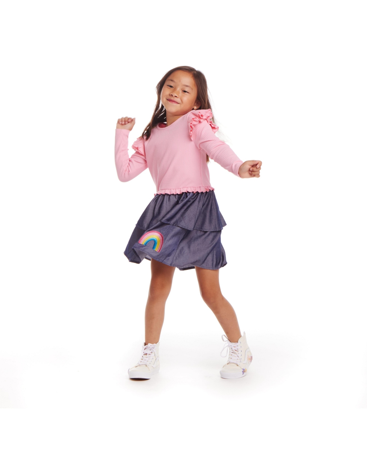 Andy & Evan Little Girls Toddler/Child Pink Rib Knit Top and Tiered Skirt