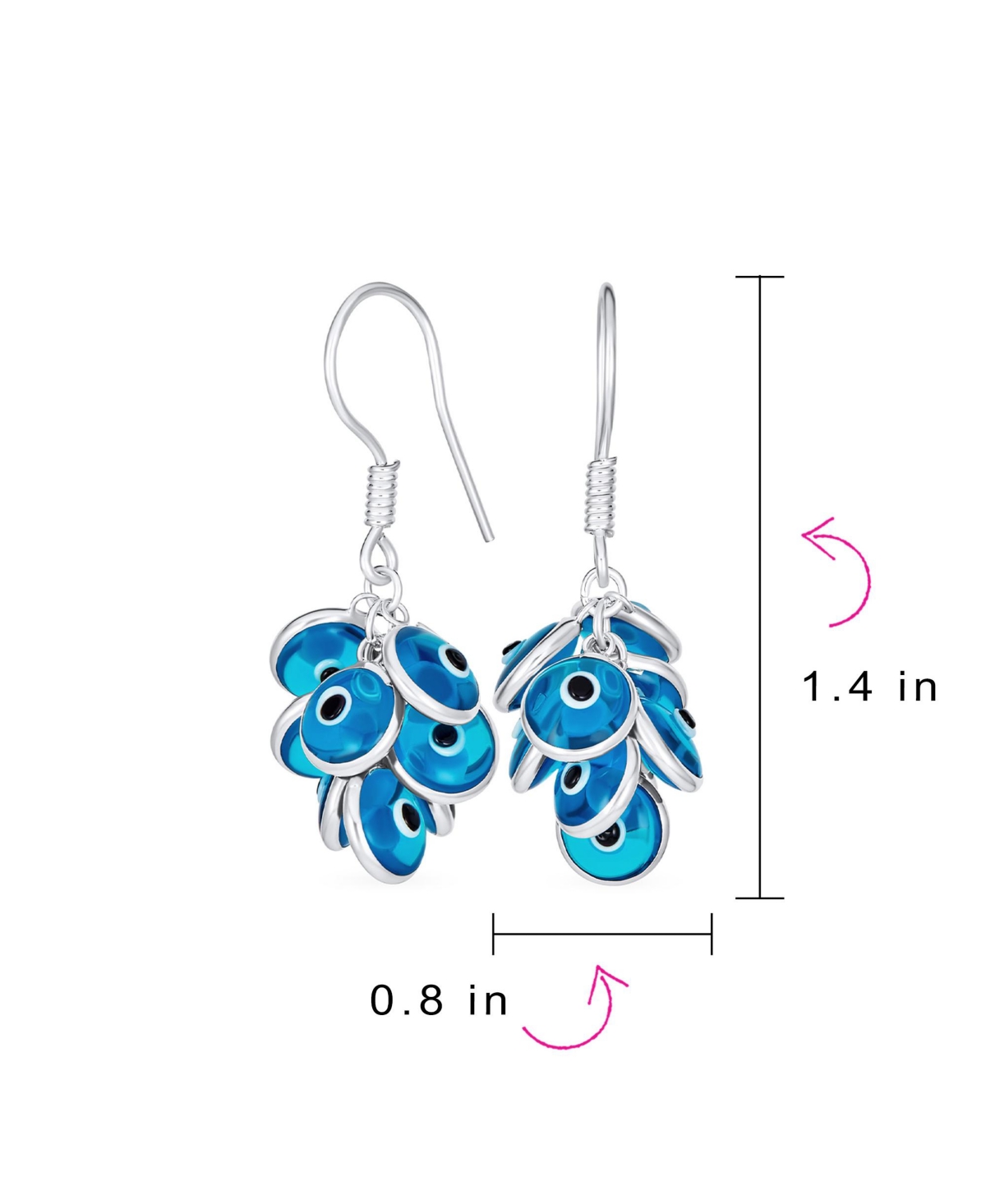 Bling Jewelry Spiritual Protection Round Multi Color Multiple Cluster Evil Eye Charms Dangle Earrings For Women Glass .925 Sterling Silver Made In Tur