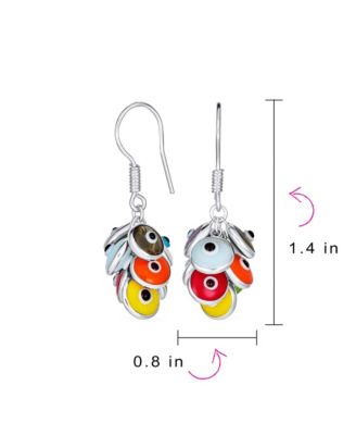 Spiritual Protection Round Multiple Cluster Evil Eye Charms Dangle Earrings Sterling Silver Fish Hook