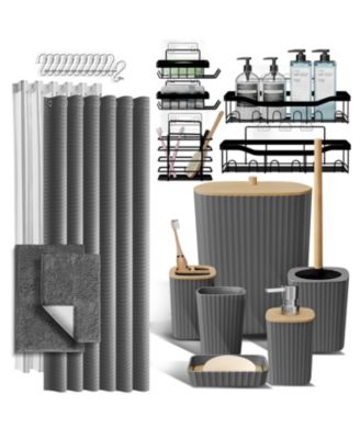 27 Piece Complete Bathroom, Vanity & Shower Accessories Set - Grey