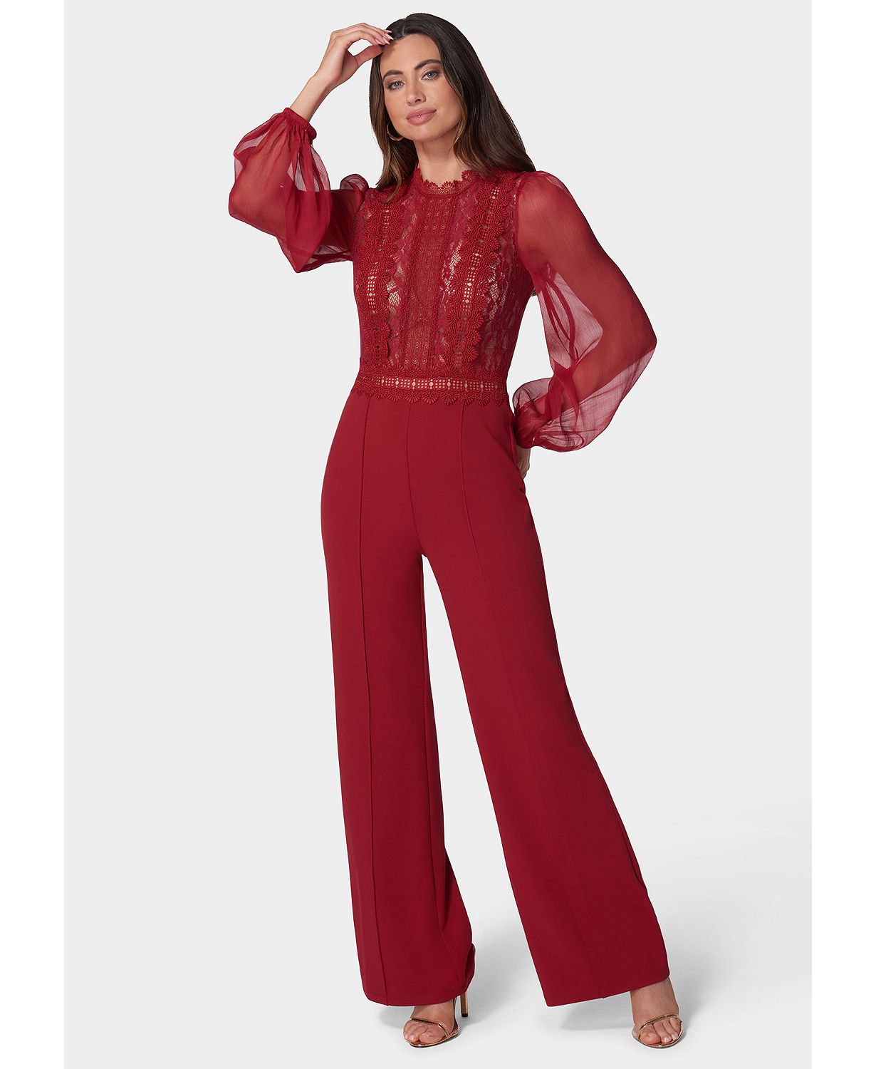 Women's Lace Top Straight Leg Jumpsuit