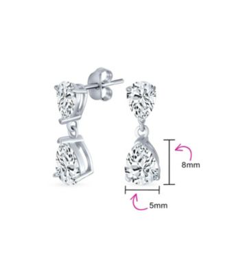 Elegant Classic Simple 5CT Cubic Zirconia Clear Double Teardrop Pear Shaped Solitaire CZ Dangle Earrings Prom .925 Sterling Silver 8MM Sizes