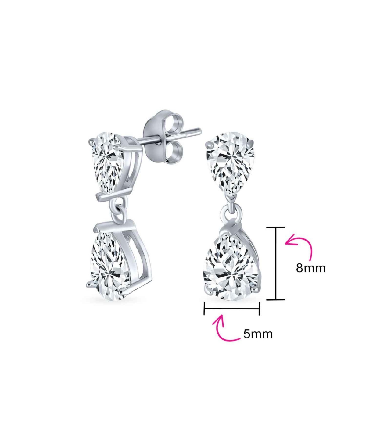 Bling Jewelry Elegant Classic Simple 5CT Cubic ZirconiaDouble Teardrop Pear Shaped Solitaire Cz Dangle Earrings For Prom .925 Sterling Silver 8