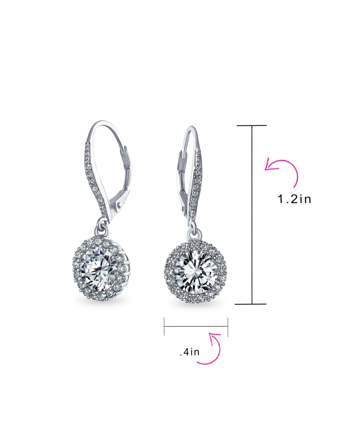 Bling Jewelry 3.5CT Round Solitaire Halo Cz Lever back Drop Earrings Prom Party Cubic Zirconia 14K Gold Plated Sterling Silver