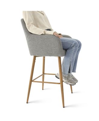  Set of 2  Linen Armrest Counter Height Stools - Back for Kitchen Island