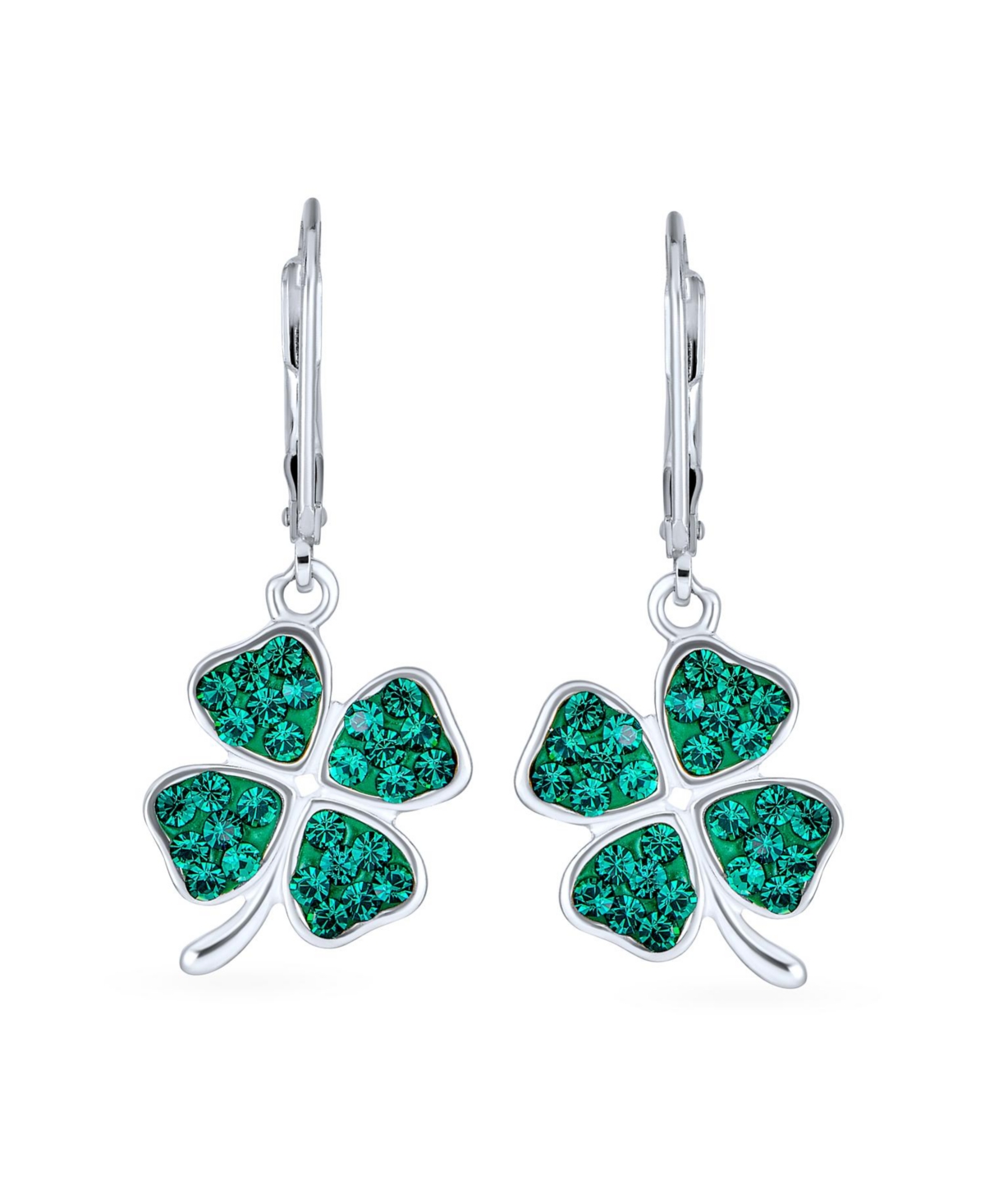 Bling Jewelry Celtic Irish Good Luck Sparkling Green Crystal Clover Shamrock Dangle Earrings Charm For Women .925 Sterling Silver Lever back - Silver