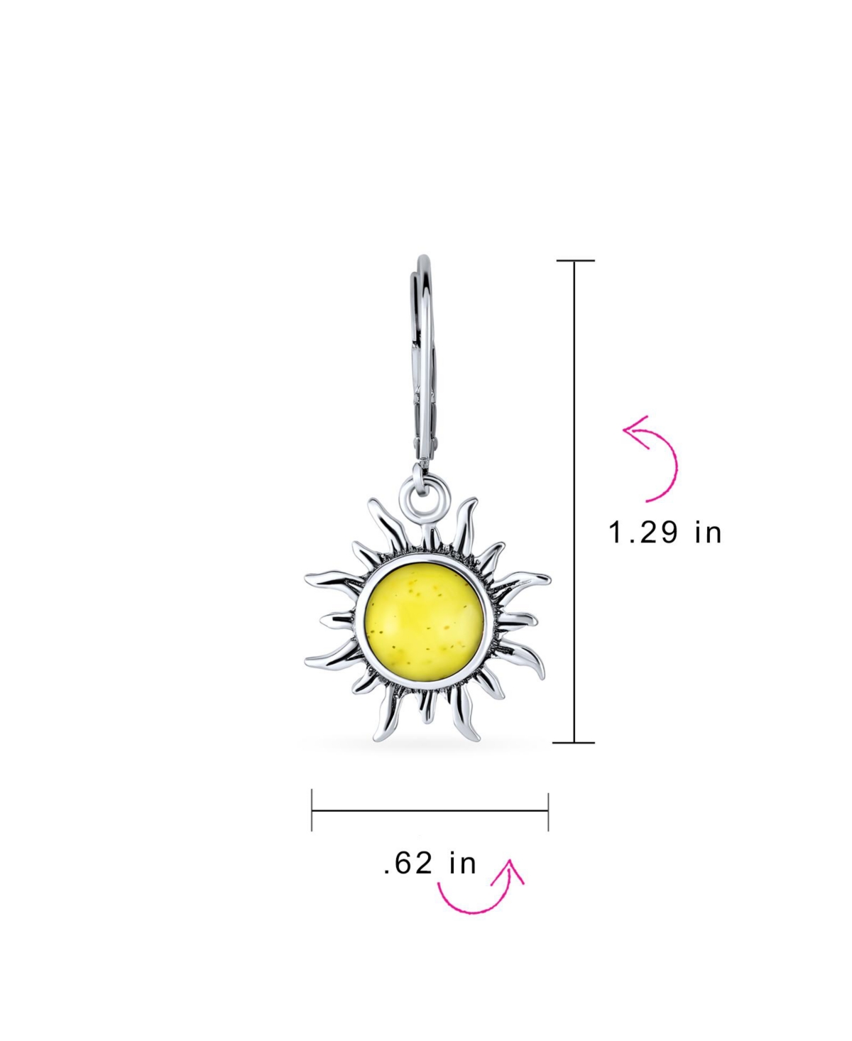 Bling Jewelry Tropical Honeymoon Vacation Beach Sun Rise LemonNatural Amber Round Sunburst Dangle Drop Earrings For Women Lever back Oxidized