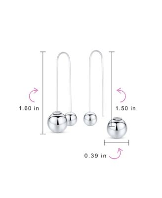 Geometric Linear Long Thin Ear Wire Staggered Drop Ear .925 Sterling Silver Double Bead Ball Threader Earrings 8,12 MM Bead