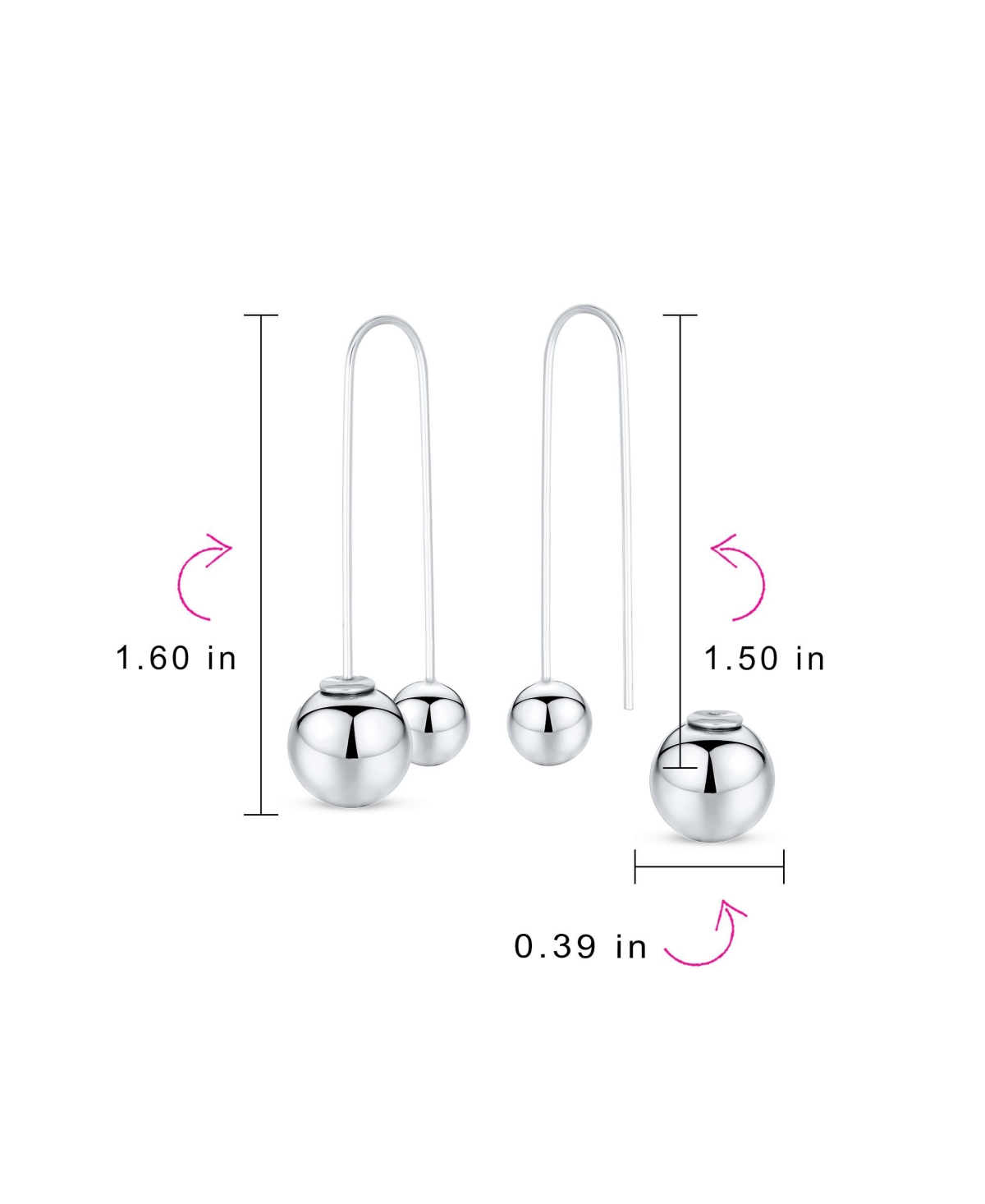 Bling Jewelry Geometric Linear Long Thin Ear Wire Staggered Drop Ear .925 Sterling Silver Double Bead Ball Threader Earrings For Women 8,12 Bead